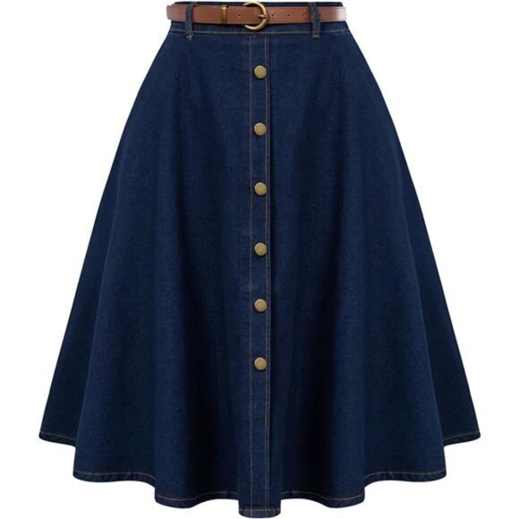 Women's Denim Skirts with Pockets Dark Blue - Picture 1 of 7